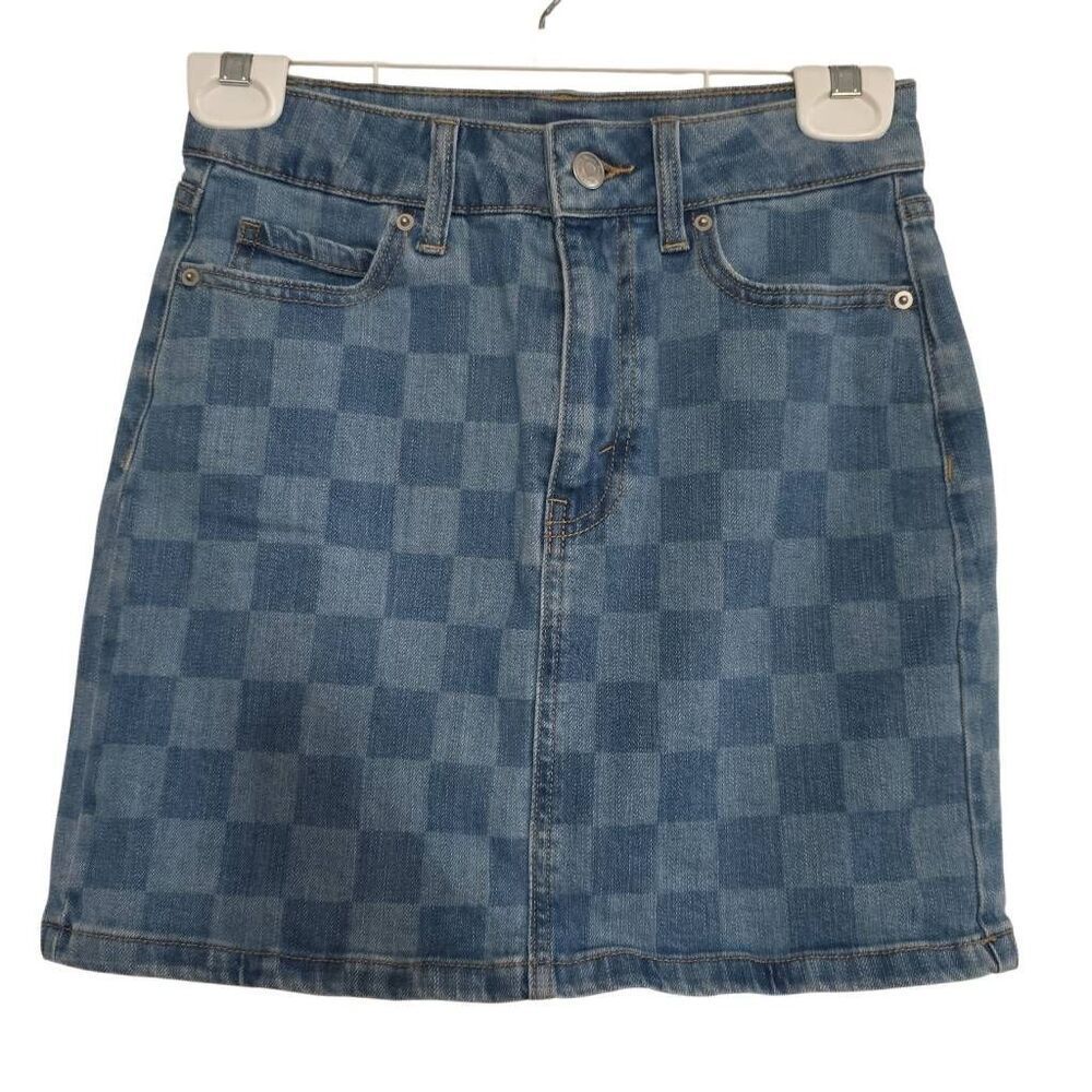 Wild Fable Women's Size 00 Blue Check Denim Mini Skirt